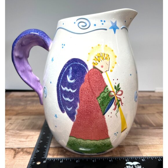 Christmas Blossom Angelica Ceramic Pitcher By Deb Miers  Hand Painted Angel - Picture 2 of 6